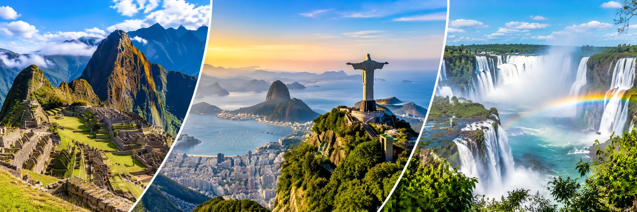 Machu Picchu au Pérou, Christ Rédempteur à Rio de Janeiro et chutes d'Iguazú